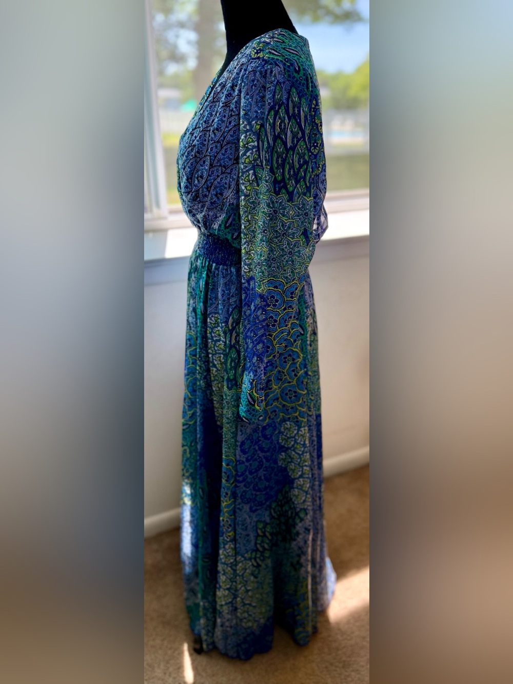 Alexa B Nite maxi blue green paisley dress resort chic party petite size 6 - Picture 6 of 12